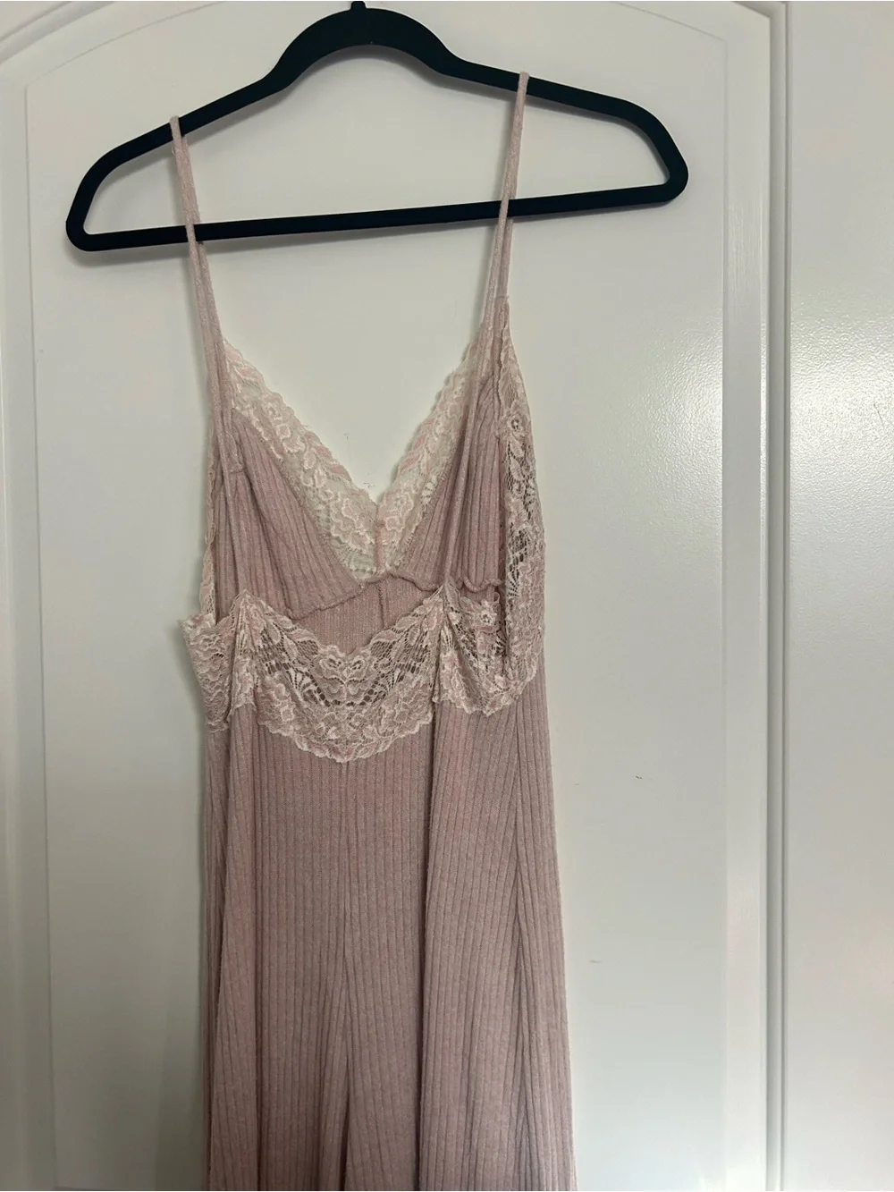 Free People About Time Ribbed Knit Lace wide Leg Jumpsuit Size M chic coquette